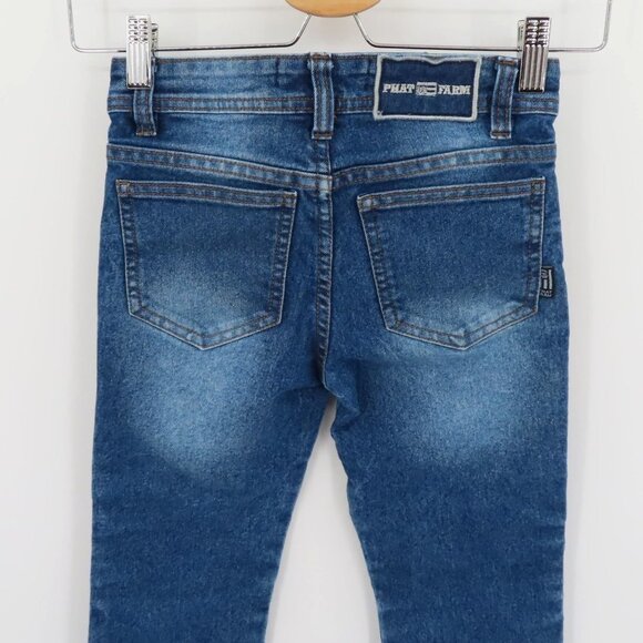 Phat Farm Boys 6 Skinny Fit Moto Motorcycle Jeans Distressed Patches Blue Denim - Picture 6 of 12